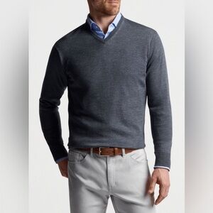 Peter Millar Charcoal Gray Autumn Crest V-Neck Sweater Merino Wool Size XXL